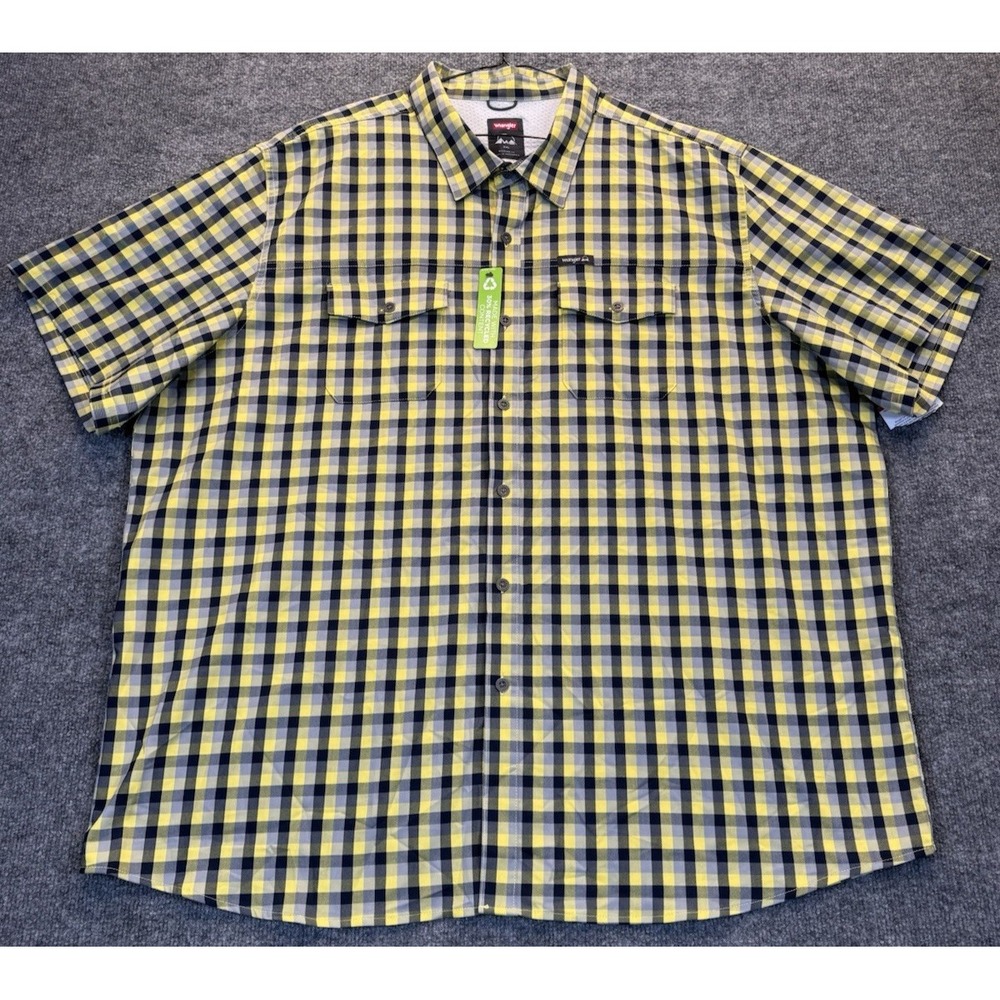 Wrangler Men's Size 3XL‎ Short Sleeve Plaid Button-Up Outdoor Shirt Yellow Blue